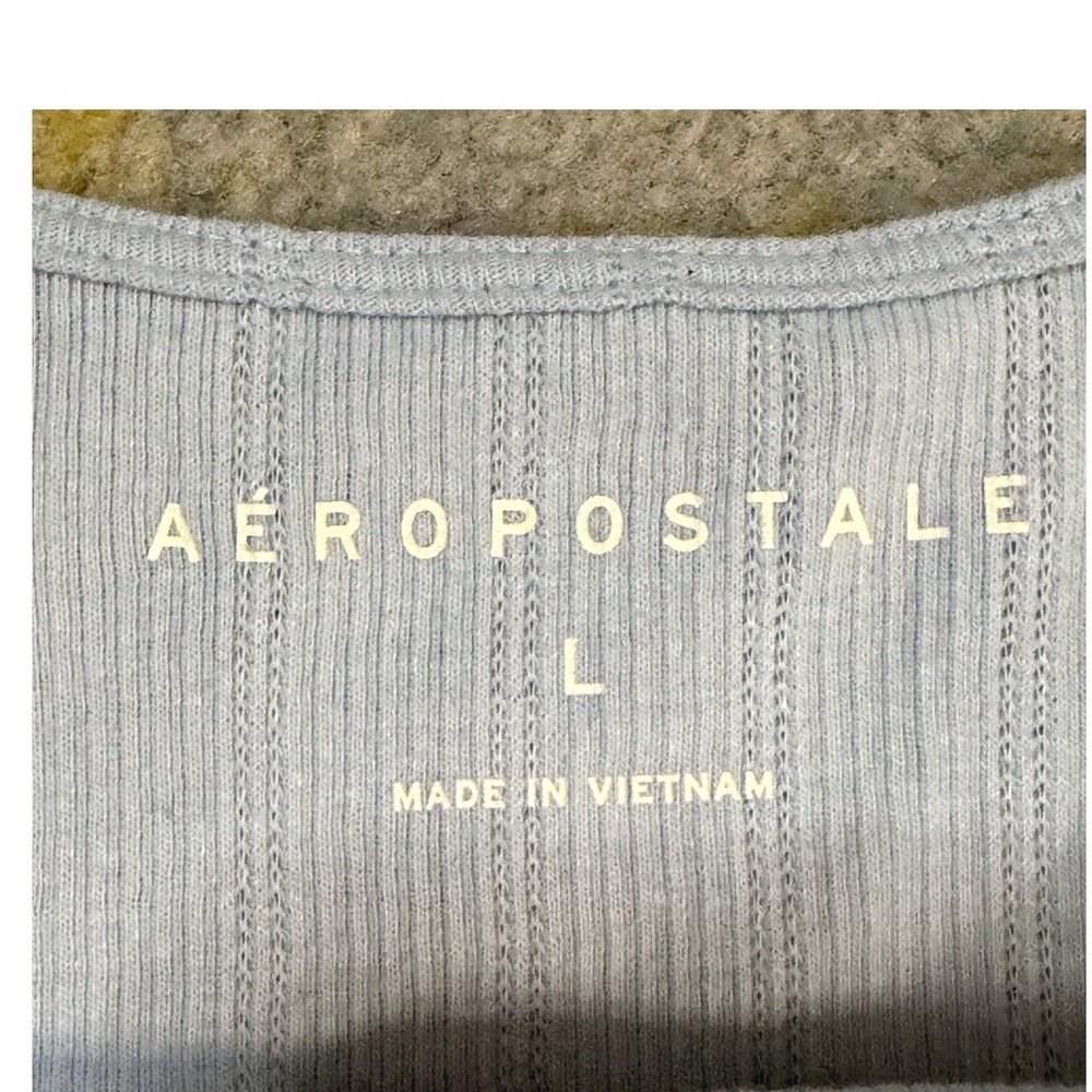 Aeropostale Square Neck Pointelle Crop Tank Top Womens L Y2K Soft‎ Girl Coquette - Picture 5 of 8